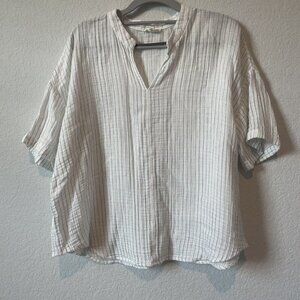 Eileen Fisher Top Organic Cotton LoftyGauze White and Black Stripe Medium Blouse